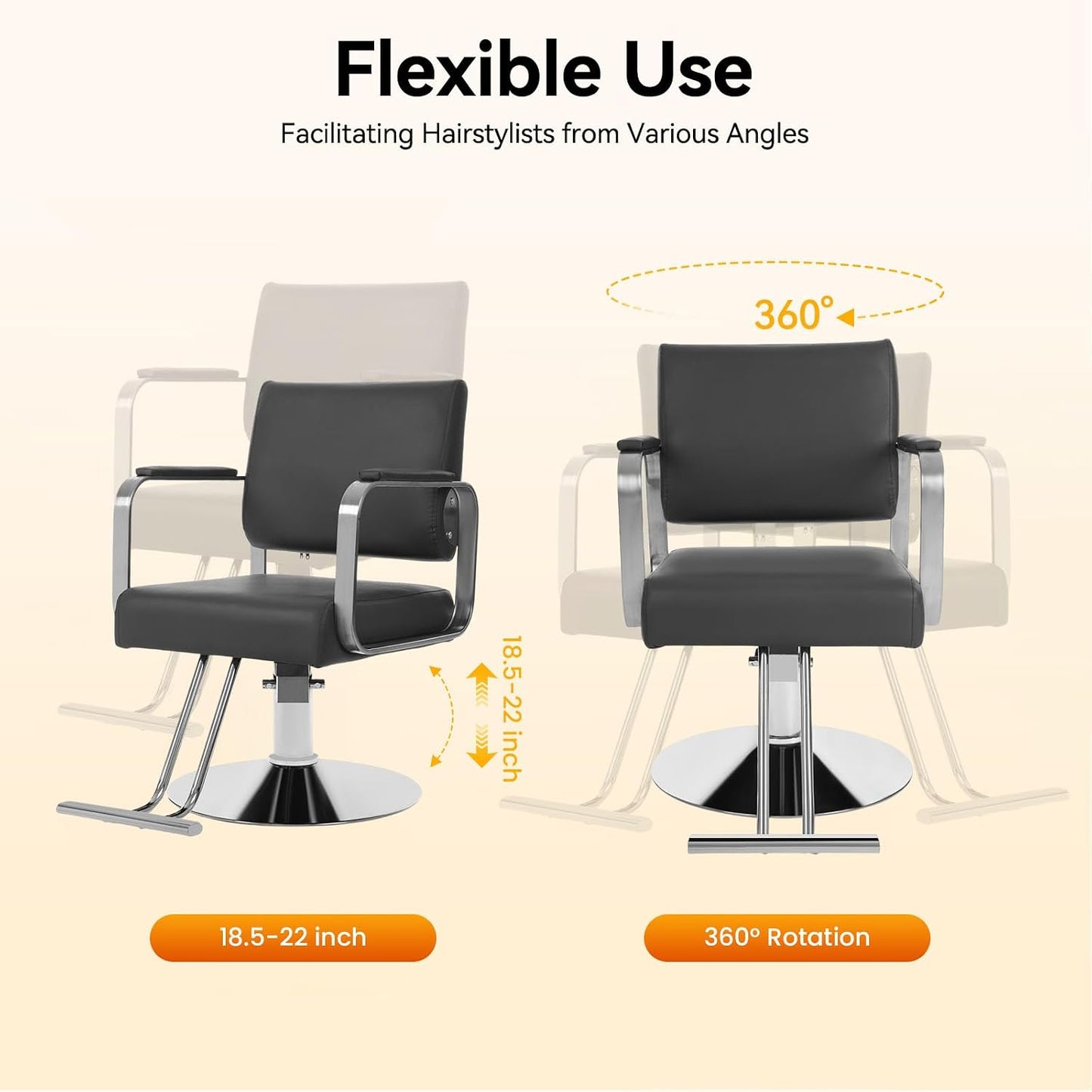 Salon Barber Chair - Hydraulic Pump & 360° Swivel | Adjustable Height Styling Chair for Barbershop & Home (Black/Silver)