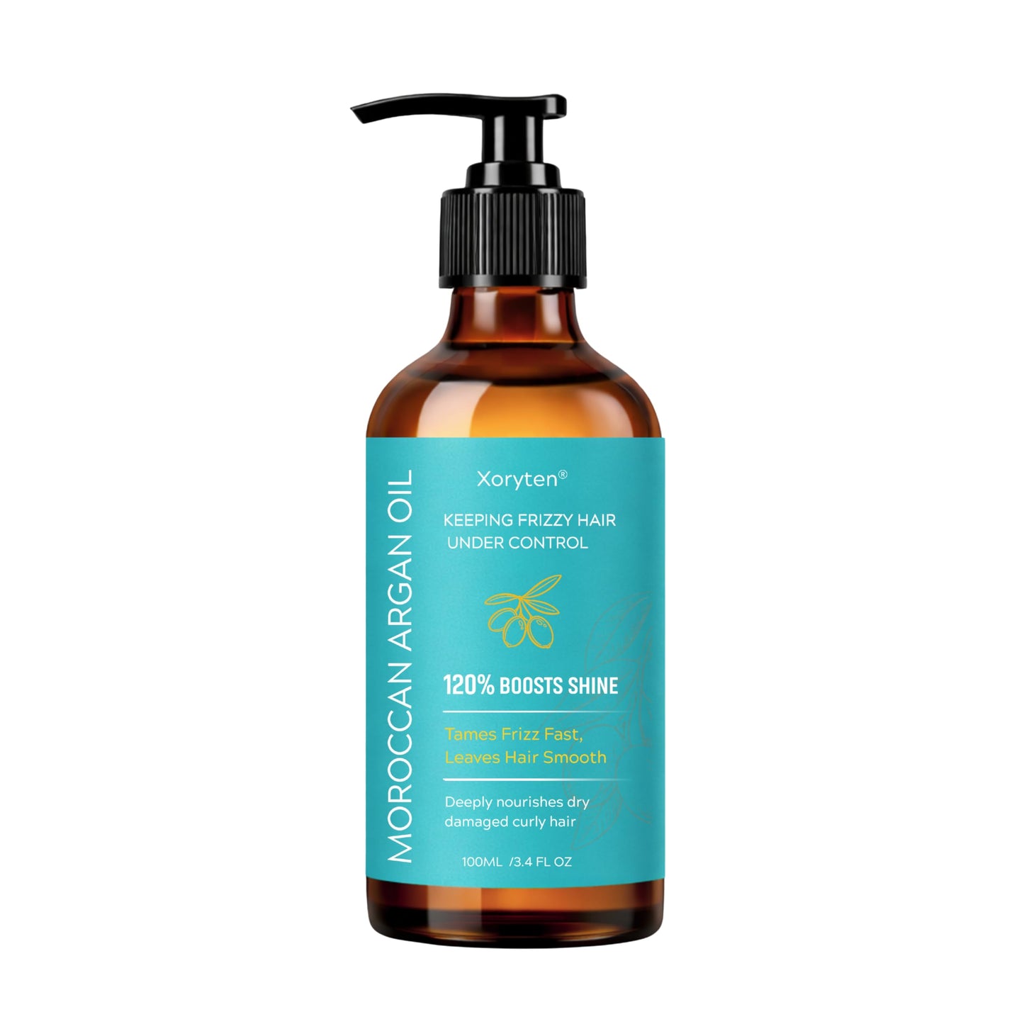 XORYTEN Moroccan Argan Oil – 100ML/3.4 Fl Oz-Nourishing & Smoothing Hair Oil for Frizzy, Curly, Long, Dry & Damaged Hair – Moroccan Hair Oil Treatment for Frizz Control & Heat Protection