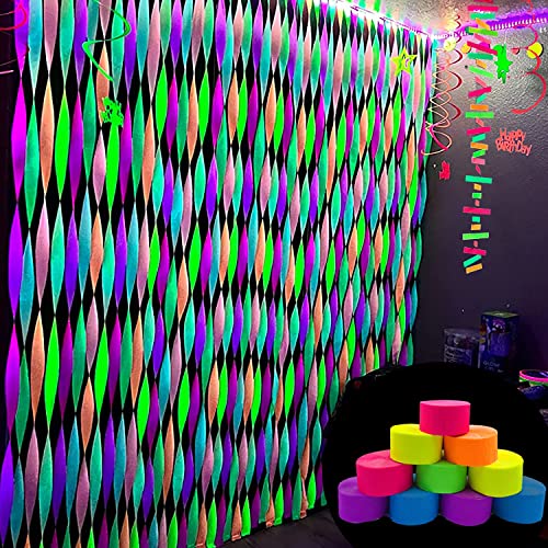 Glow in the Dark Neon Crepe Paper Streamers - 600 Feet Party Decorations
