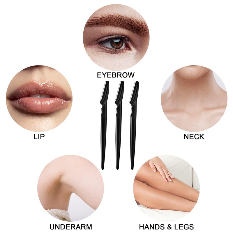 12 Pcs Eyebrow Razors, Face Razors Multipurpose, Exfoliating Dermaplaning Tools, Eyebrow Trimmers Shaver with Protective Cover, Facial Hair Removal for Women Men Body Use, Black, White, Light Pink