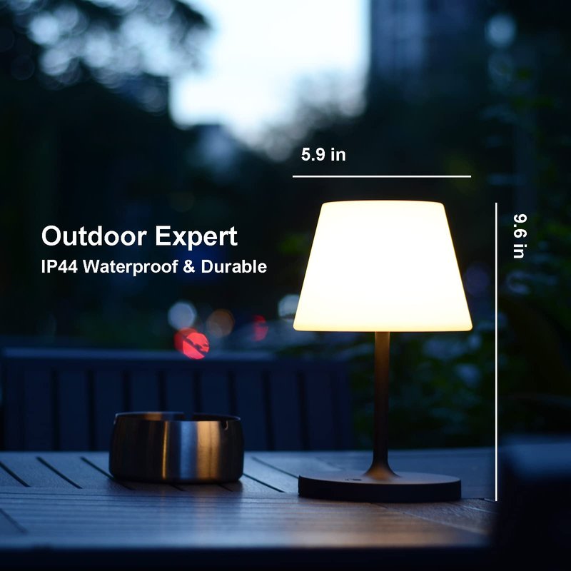 LOTITOL Outdoor Table Lamp/Cordless USB Rechargeable 4000mAh / 2700K LED/Touch Dimmable/Portable Battery Operated / IP44 Waterproof/PE Shade/Bedroom Dinning Camping Patio (9.6in, Dark Grey)