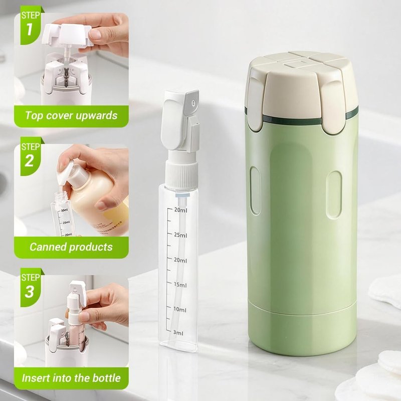Travel Dispenser - 4-in-1 Portable Toiletry Bottles for Shampoo, Lotion, Conditioner | Travel Size Containers (Green)