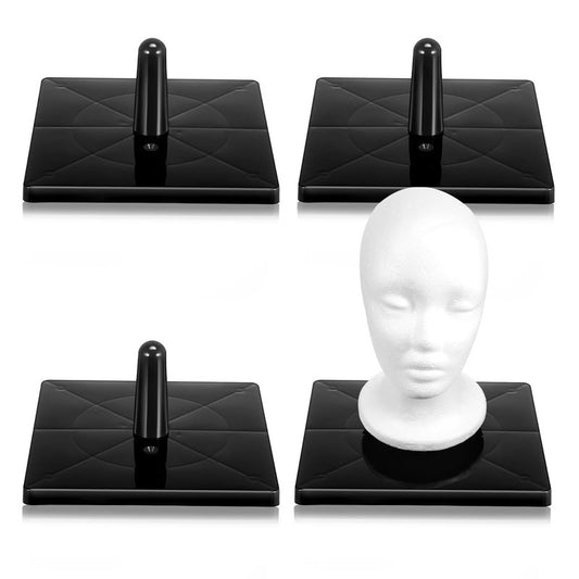AceOrbit 4 Pcs Foam Mannequin Wig Head Stands Non Topple Cosmetology Manikin Wig Head Styling Holder Base for Tabletop Display Style Model Hair Hats Hairpieces Mask Salon (Black,Plastic)
