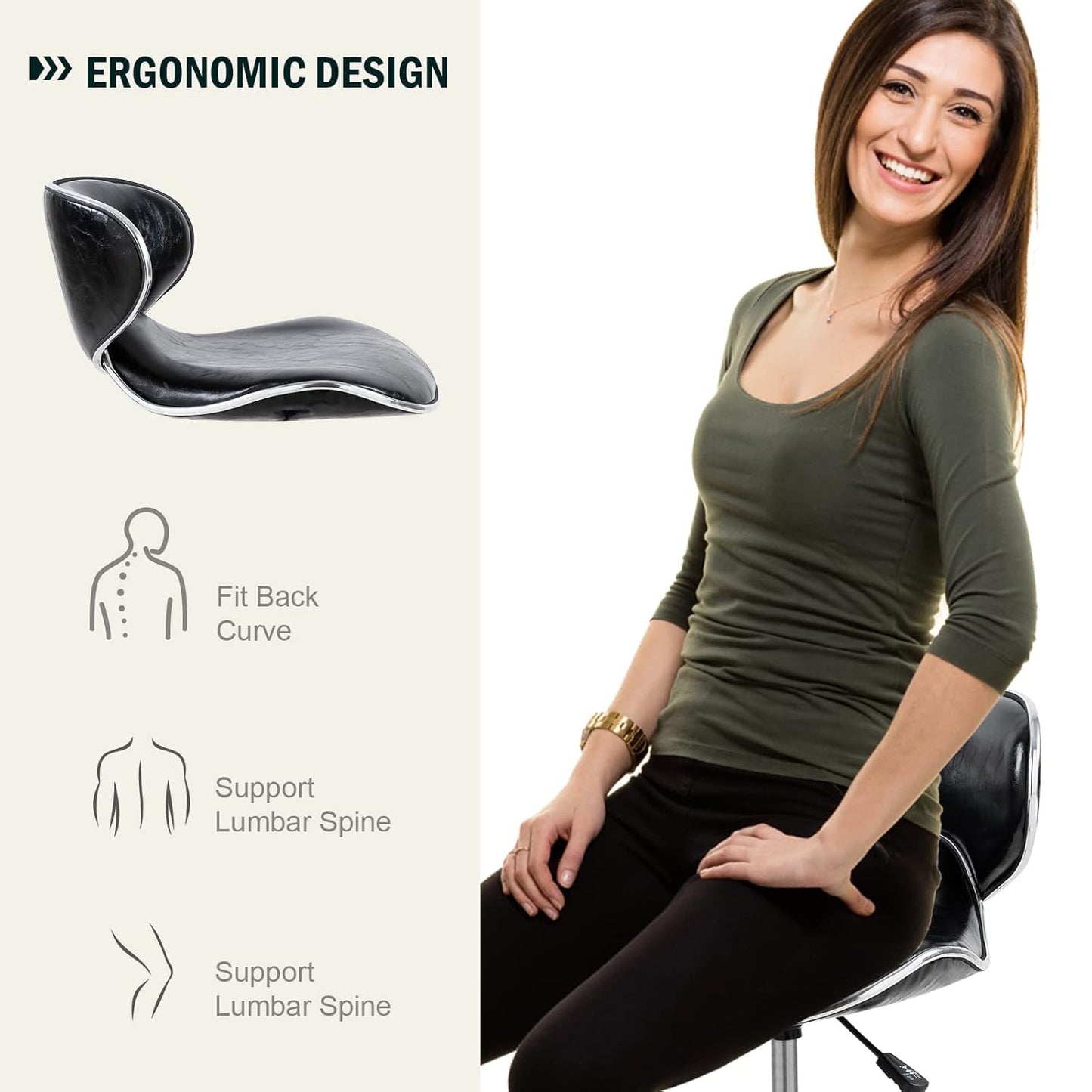 Paddie Pedicure Stool - Height Adjustable Hydraulic Swivel Chair with Back Support | Ideal for Nail Techs, Salons & Spas - Black