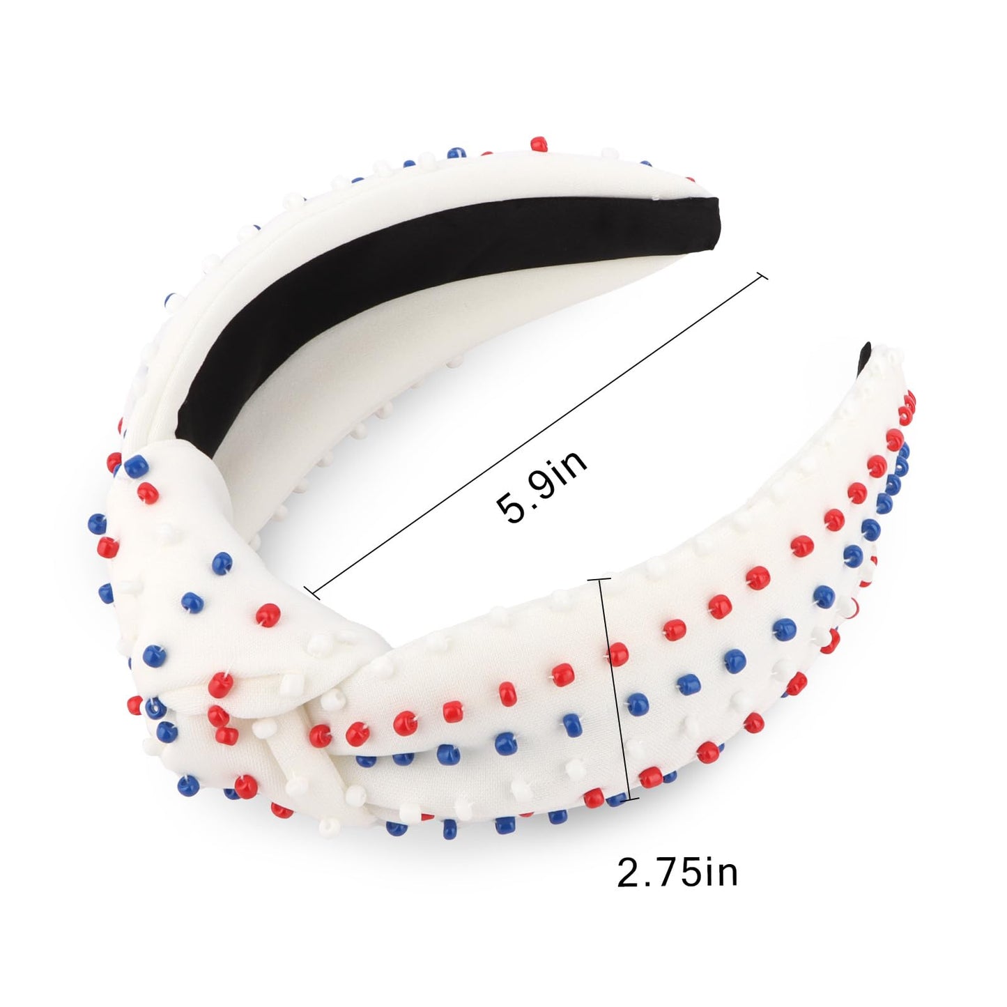 YISSION 4th of July Red White Blue Beaded Knotted Wide Headband for Adults - Patriotic Festival Hair Accessory for Independence Day Parades & Celebrations