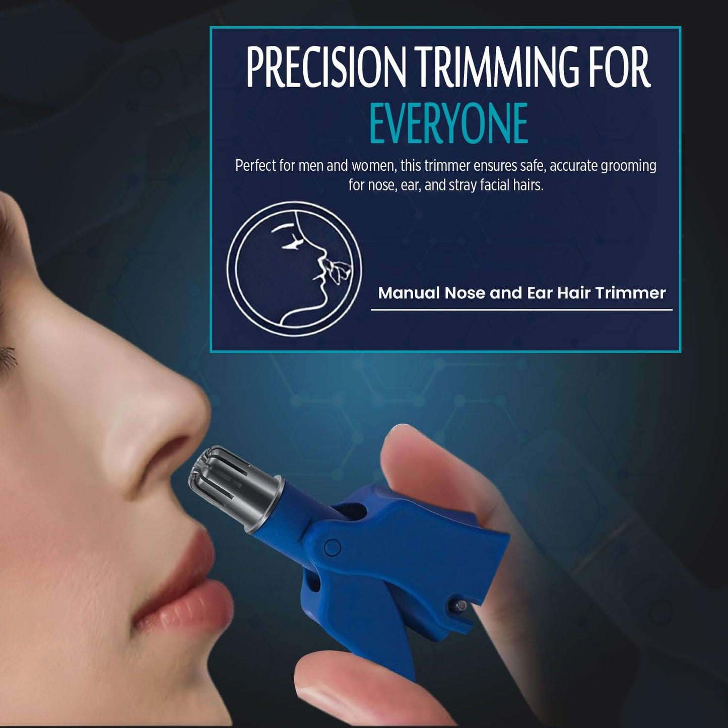 Infinity Choices Stainless Steel Hair Trimmer for Men and Women | Manual Nose and Ear Hair Trimmer | Nose Clippers, 360° Rotating Hair Trimmers | Washable Nose Hair Remover | Blue