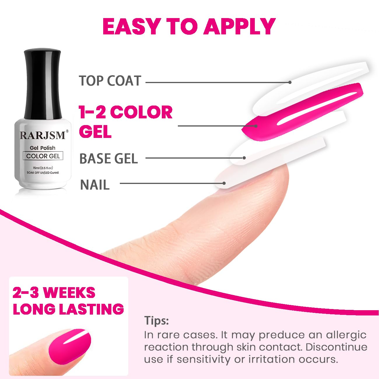 RARJSM Hot Pink Gel Nail Polish Neon Pink Gel Polish BrightPink GelNailPolish 1PCS 15ML Long Lasting Gel Polish Soak off U V Curing Required Nail Art Varnish Salon DIY at Home