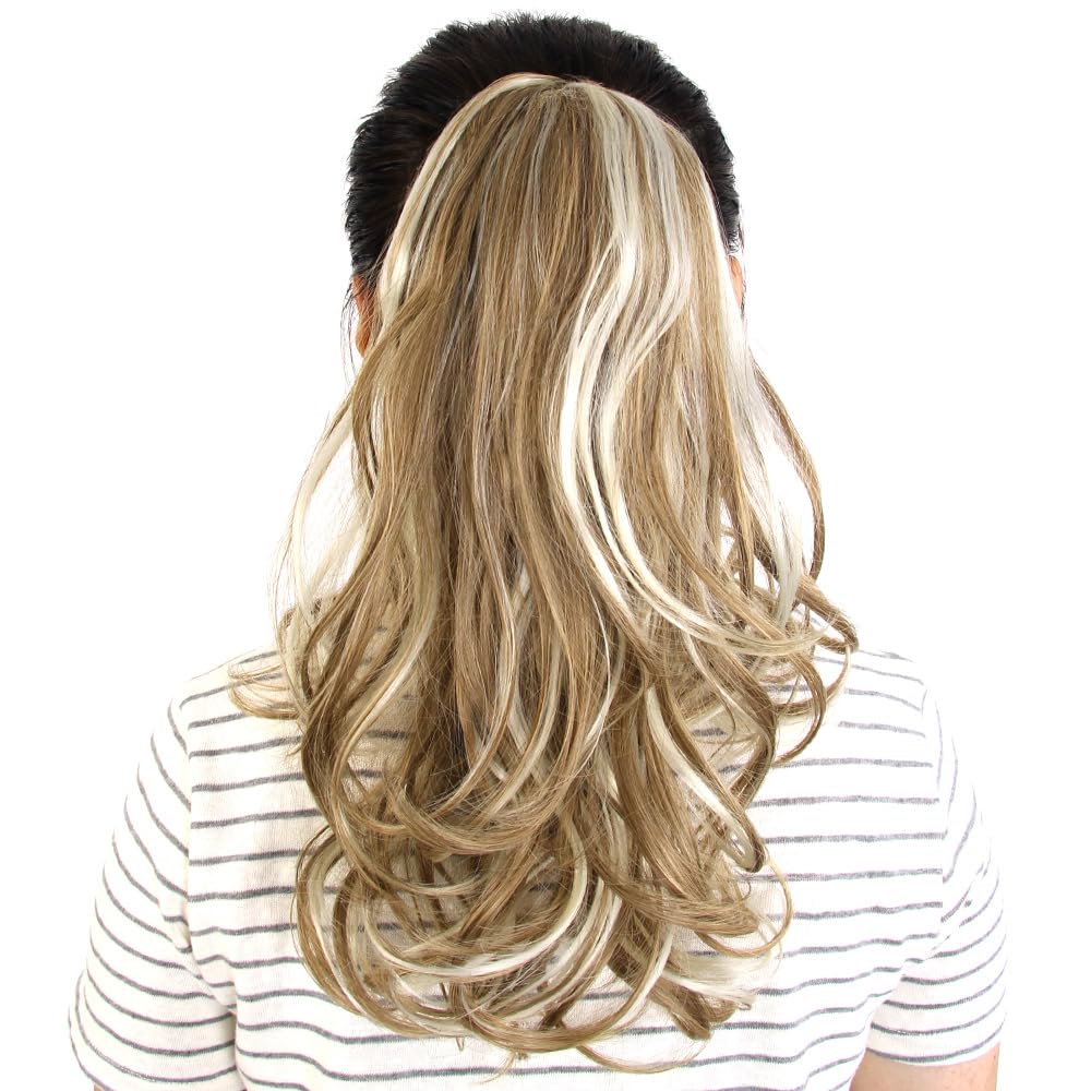 Curly Ponytail Drawstring, 16 In, Light Brown with Highlights