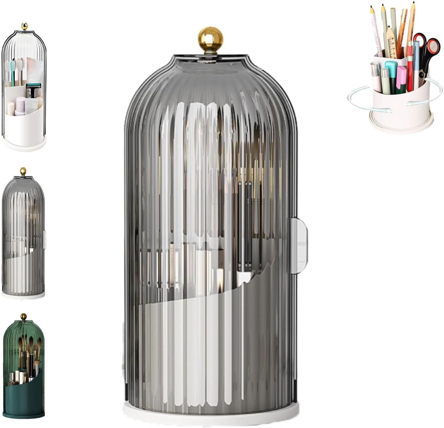 Concealed Toothbrush Holder - 360° Rotating Makeup Brush Organizer | Dustproof Clear Design for Bathroom Countertop (White)