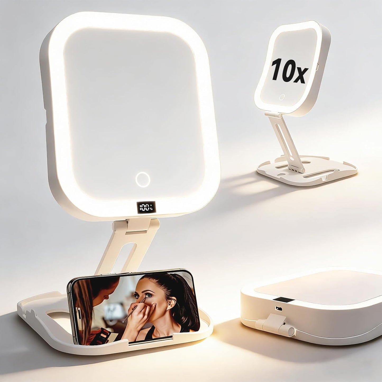 Makeup Mirror with Lights - 1X/30X Magnifying Double-Sided | Adjustable 3 Color Light, Rechargeable 2000mAh
