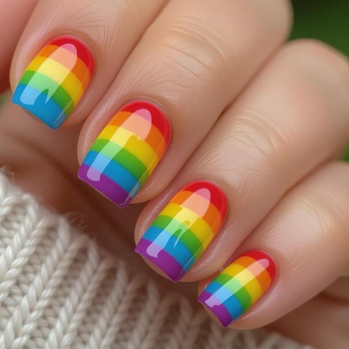 Summer Ombre Press-On Nails | Short Square Acrylic Nail Tips in Rainbow Colors - 24 Pcs Reusable Full Cover Set