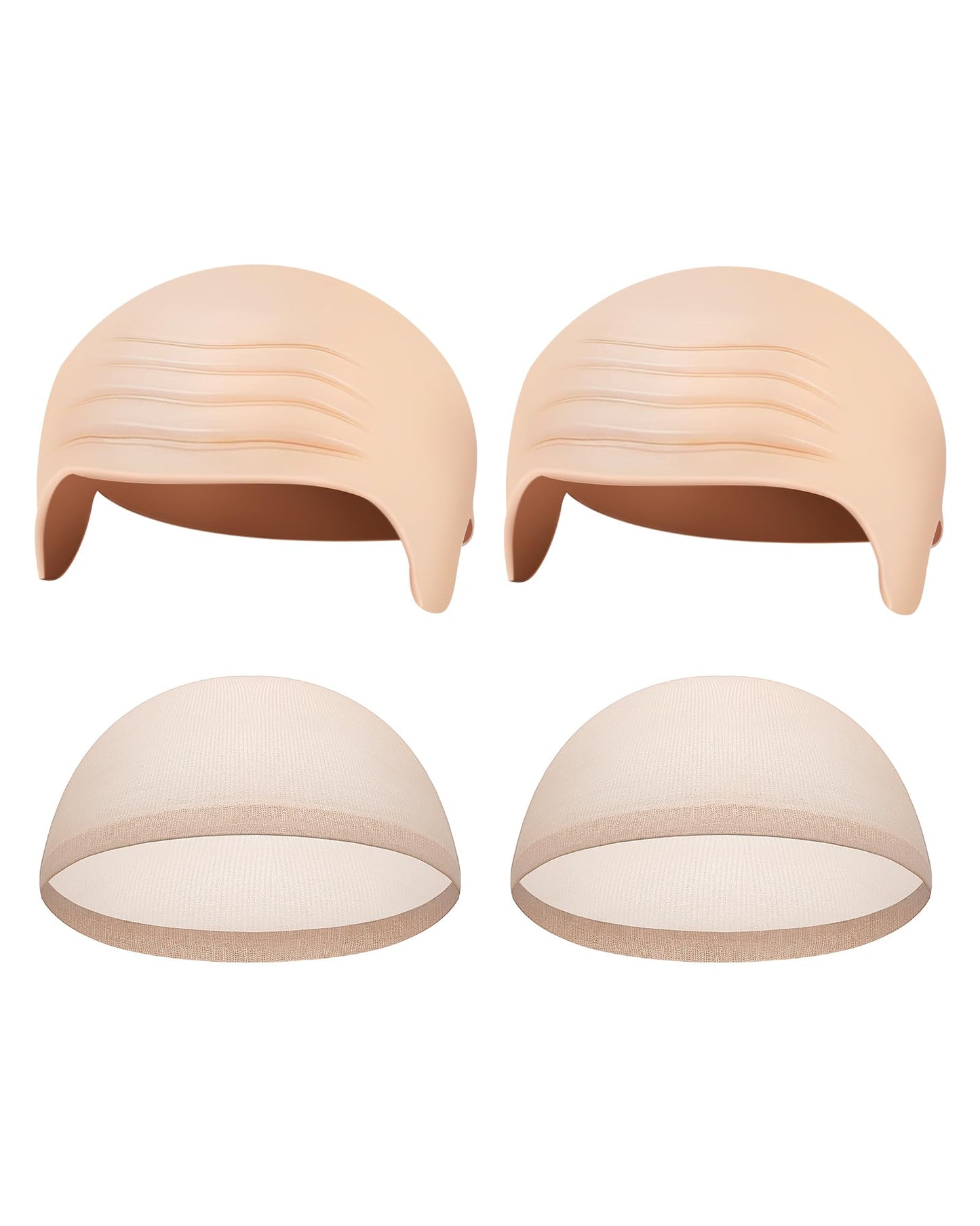 Hoedia 2-Pack Latex Bald Cap with 2 PCS Wig Caps for Adults Women Men, Cosplay Costume Accessories for Halloween Party