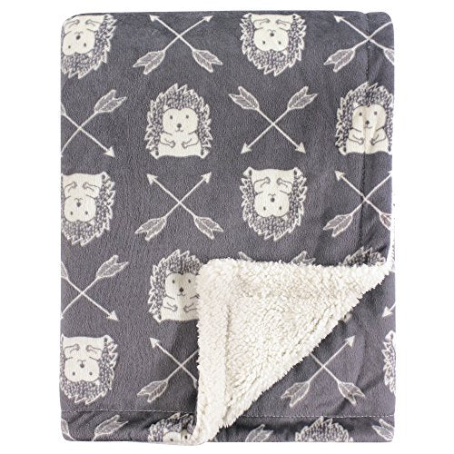 Hudson Baby Plush Mink and Sherpa Blanket for Infants - Hedgehog, 30x40 inches
