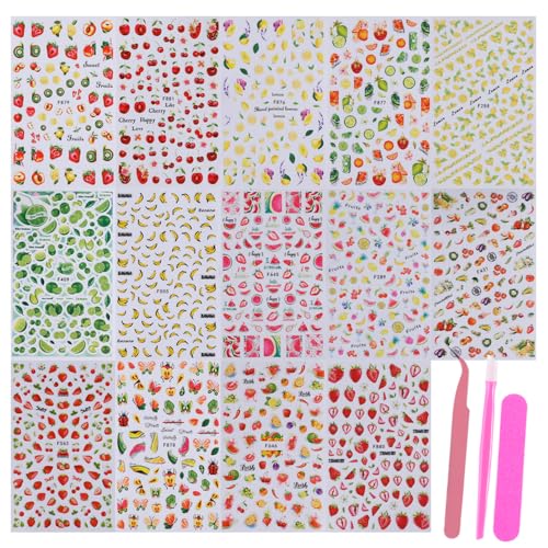 Summer Fruit Nail Art Stickers Kit - 14 Self-Adhesive Designs