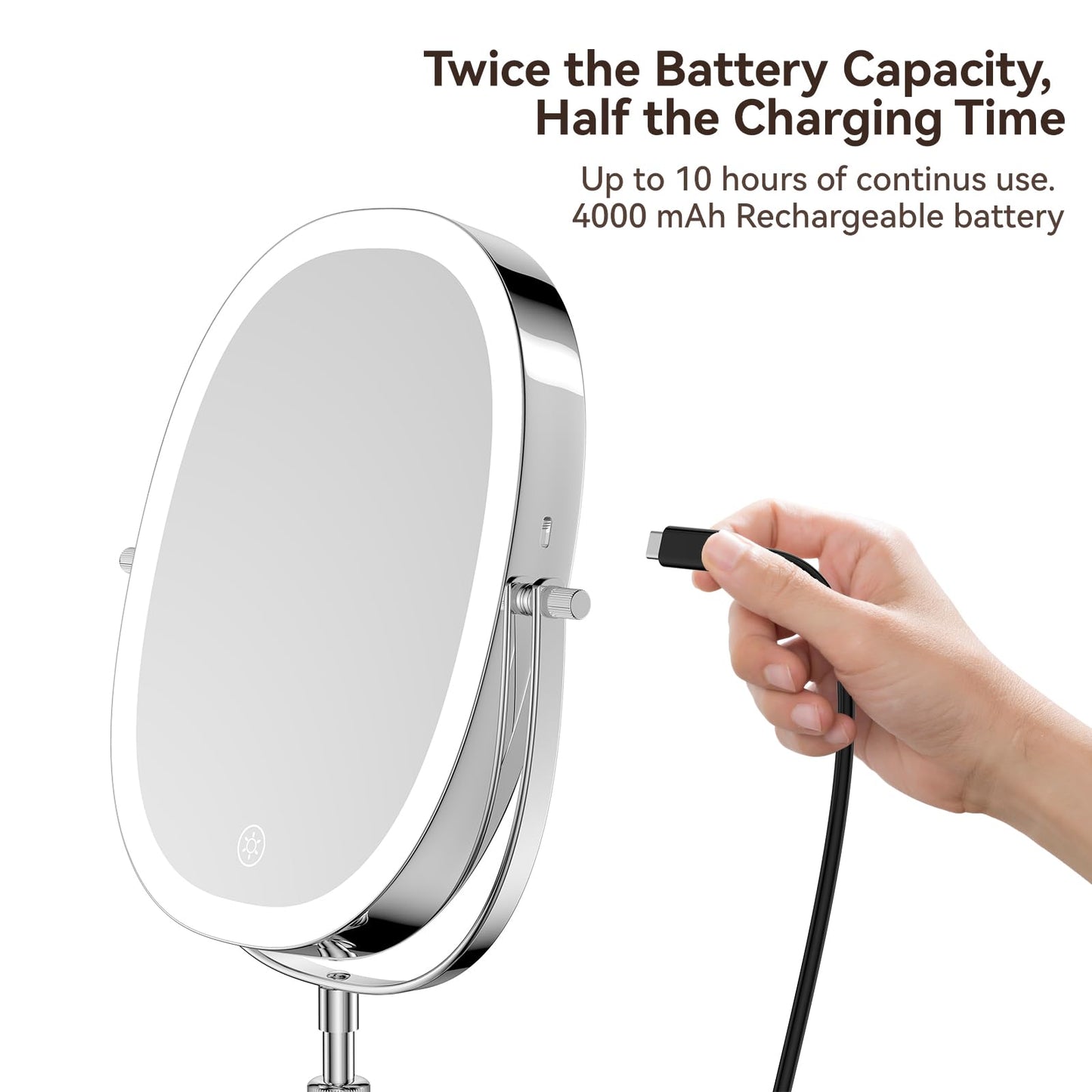 9″ Lighted Makeup Mirror with Magnification, Height Adjustable Vanity Mirror, Rechargeable Makeup Mirror with Lights- 3 Modes, 360° Swivel Double Sided 7x Magnifying Mirror, Mothers Day Gifts for Mom