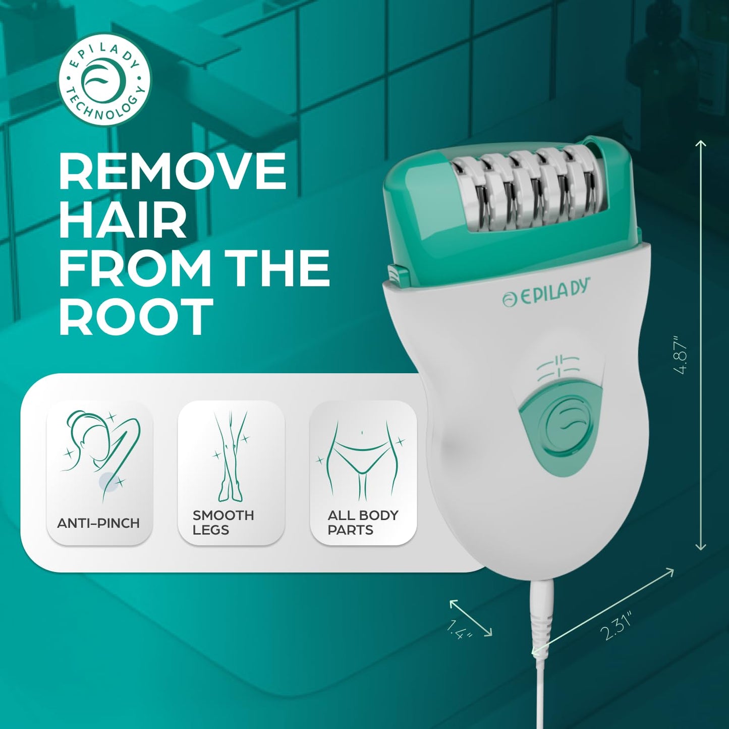 Epilady Speed Corded Epilator for Women – Dual-Speed 40-Disc Root Hair Removal Device for Legs, Underarms and Bikini Area Compact Waterproof Anti-Pinch Design for Smooth Long-Lasting Results