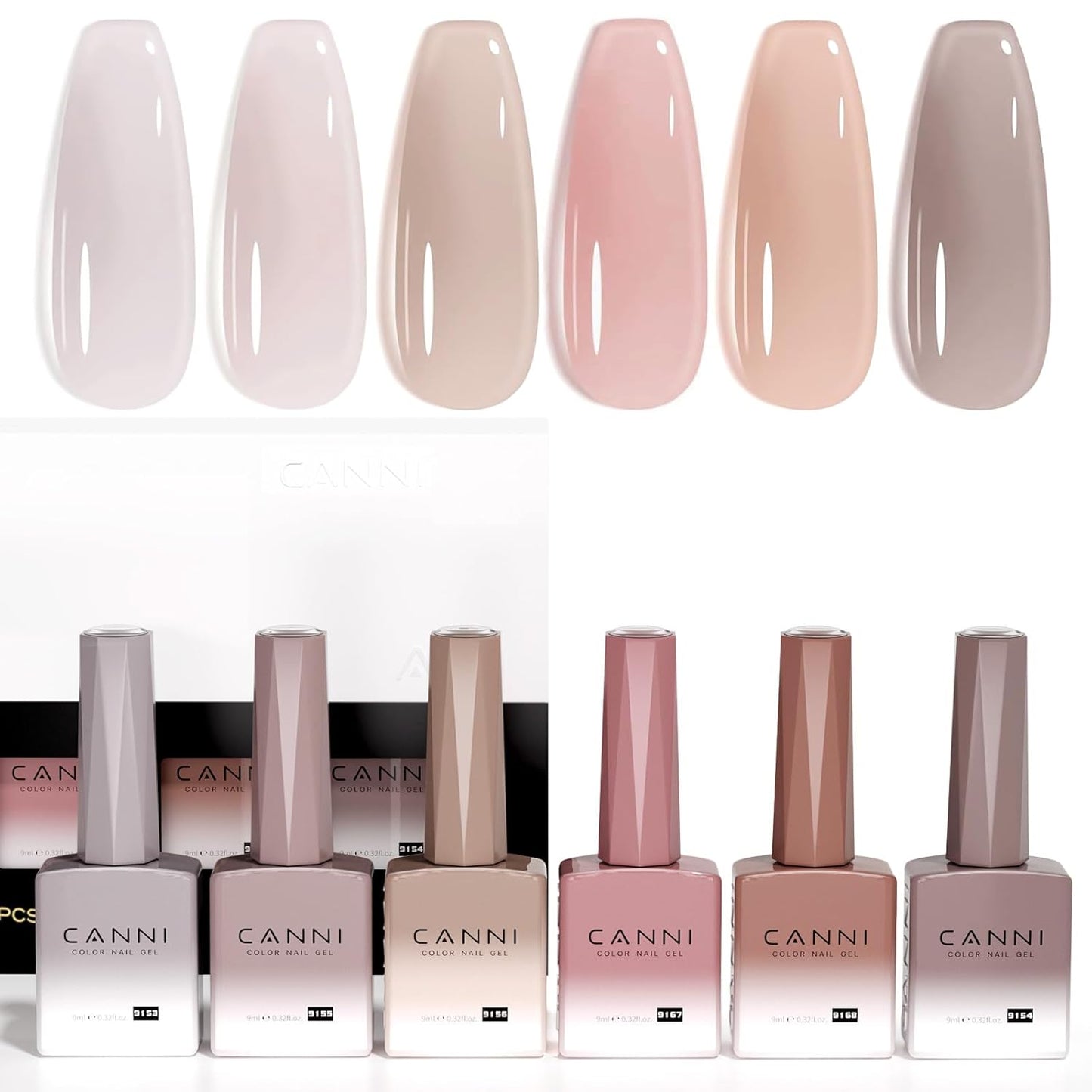 CANNI Gel Nail Polish Set - 6 Pcs 9ml Glitter & Solid Colors | Christmas & New Year's DIY Kit for Home Use
