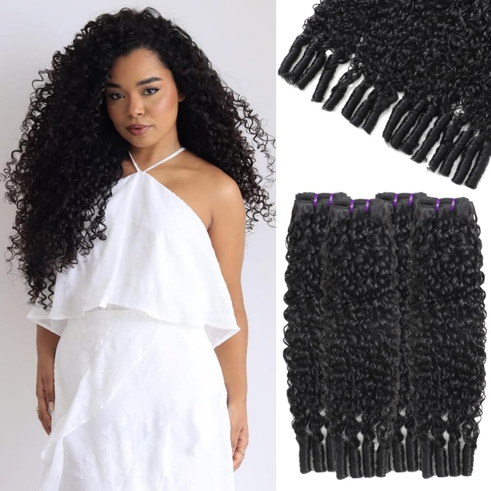 Human Hair Bundles Burmese Curly20 22 24 26 Inches 3C4A Water Curly Hair Bundles with Spiral Curly End Real Human Hair 100% Unprocessed Virgin Remy Hair Quick Weave Natural Black