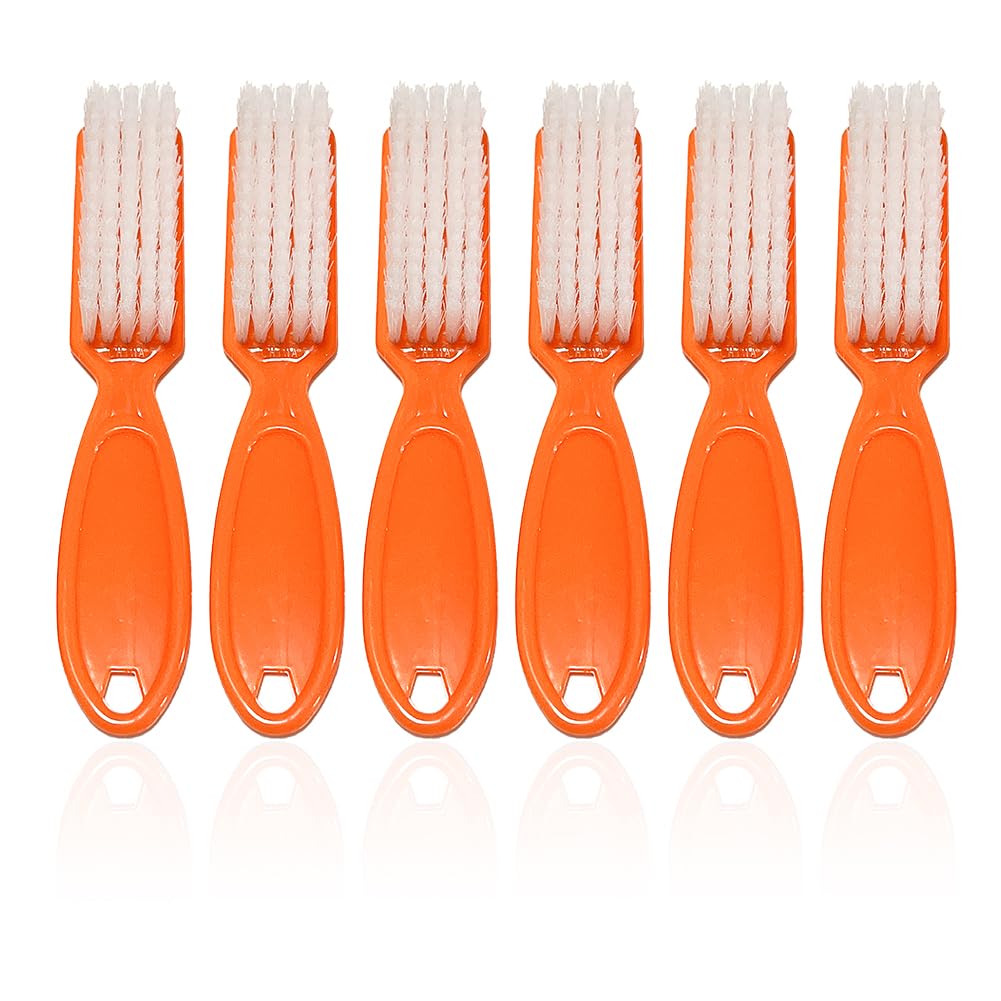 6Pcs Handle Grip Nail Brush Set - Manicure & Pedicure Cleaning Tools | White Fingernail & Toenail Brushes