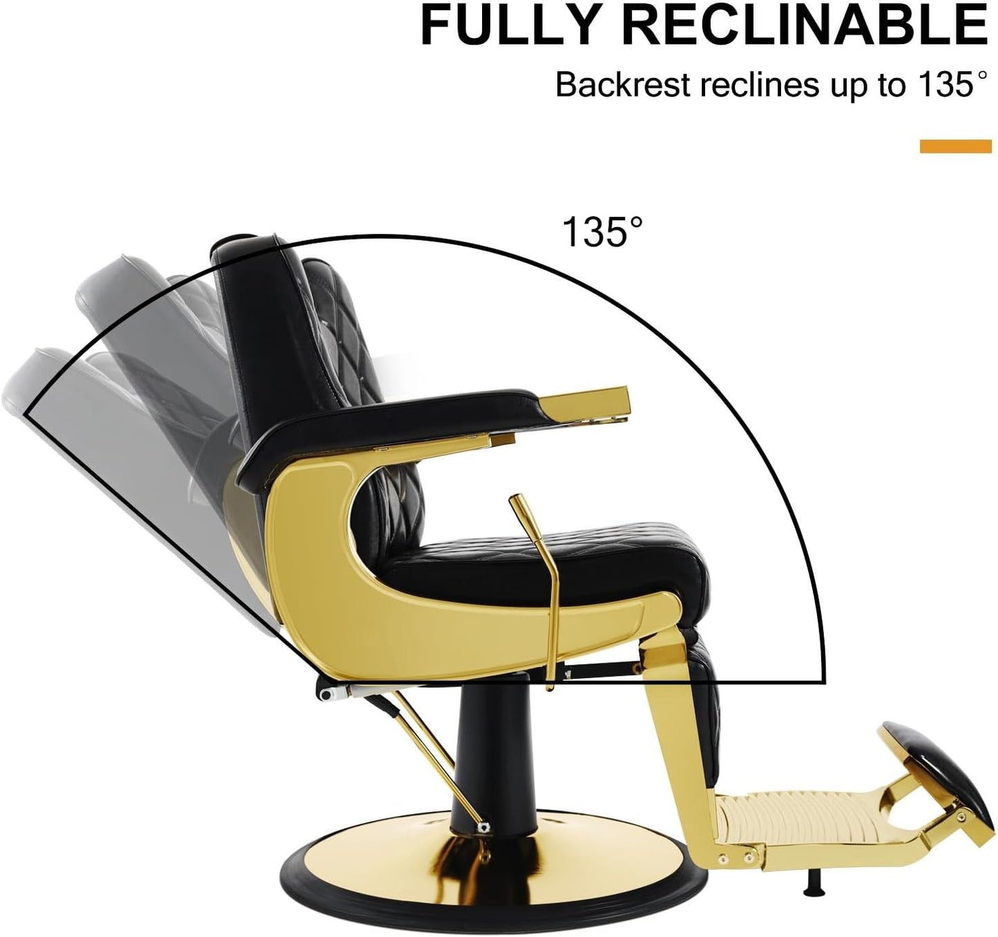 All Purpose Barber Chair - Wide Backrest Reclining Salon Chair for Hair Stylists | Gold Finish