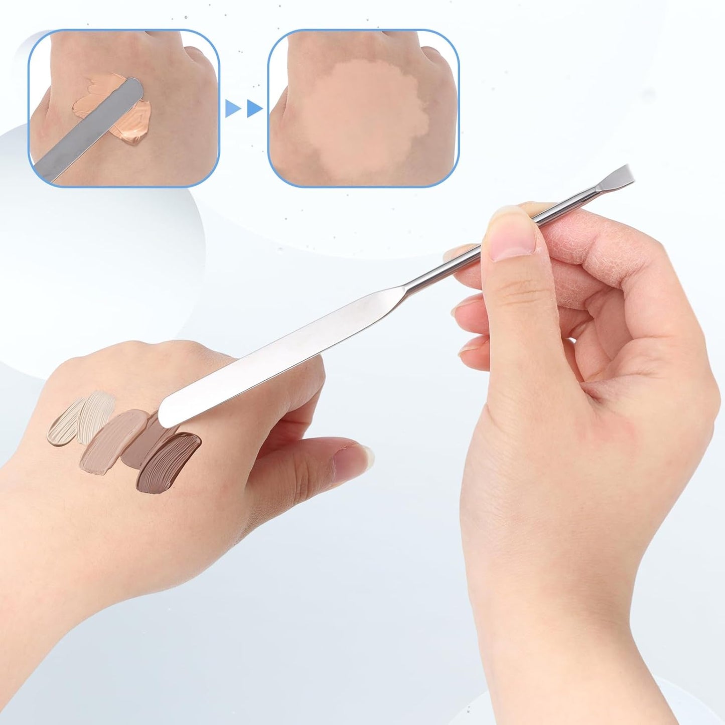 Stainless Steel Makeup Spatula Set - 6 Reusable Cosmetic Tools for Even Foundation & Skincare Application