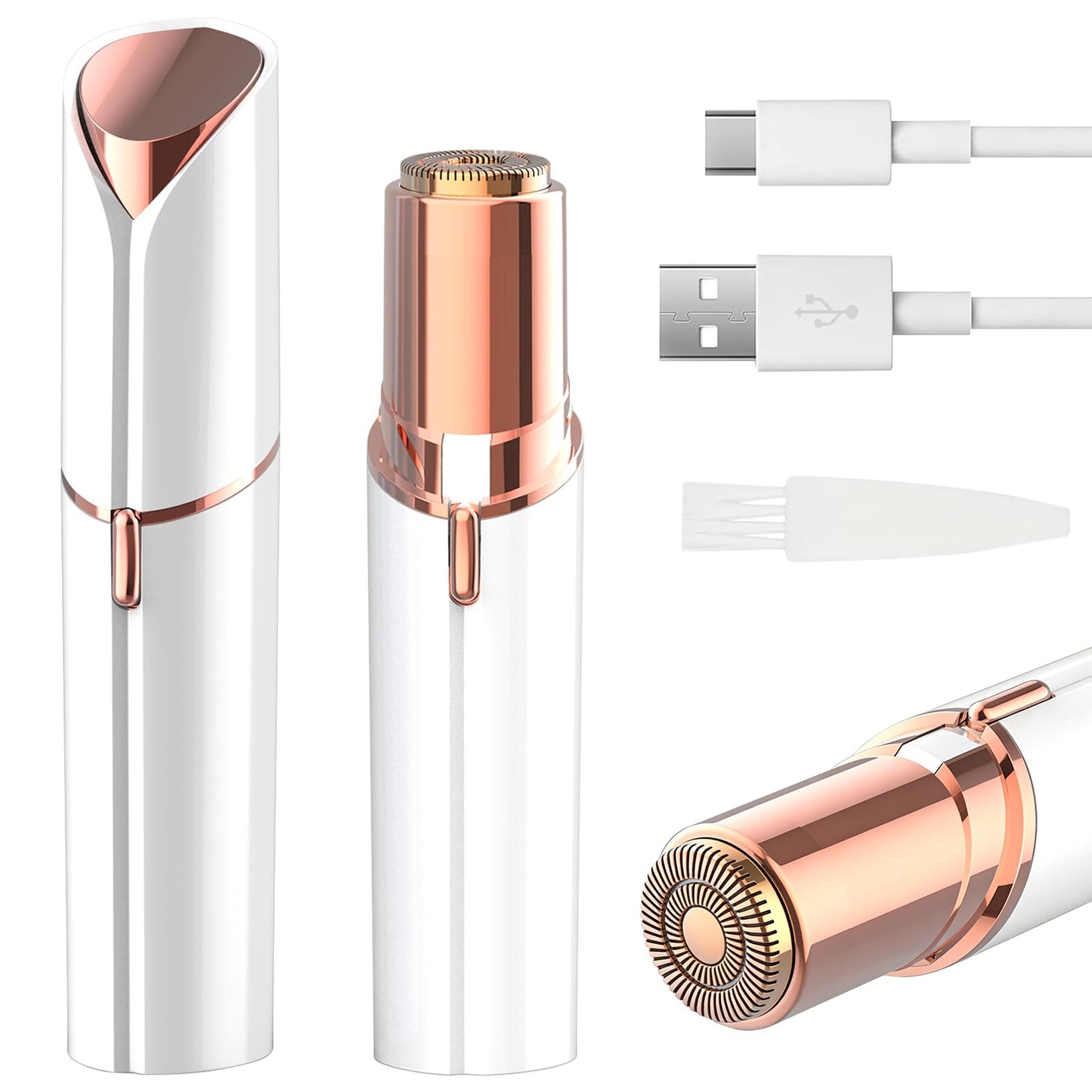 Facial Hair Removal for Women, Painless Electric Hair Remover for Face, Upper Lip, Chin & Peach Fuzz, USB Rechargeable Portable Shaver, White