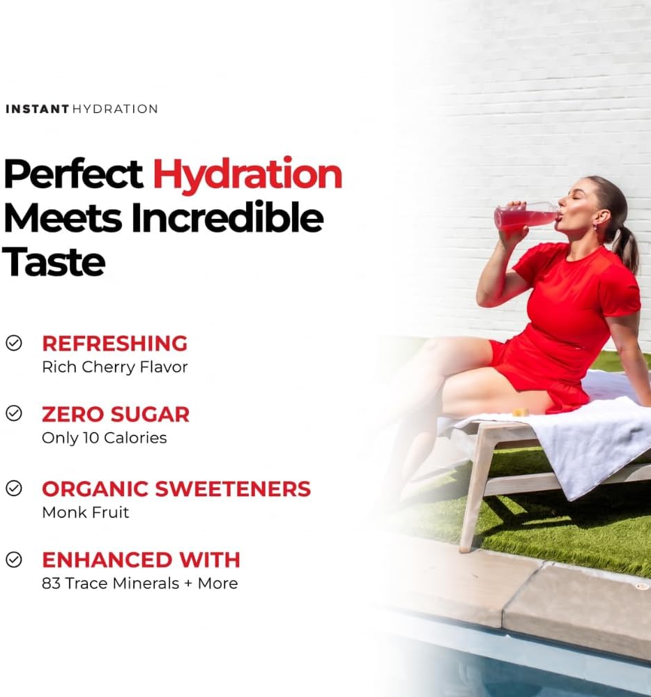 Electrolyte Drink Mix - Instant Hydration Sugar Free Cherry Limeade Powder Packets | 20 Travel Sticks for Recovery & Muscle Support