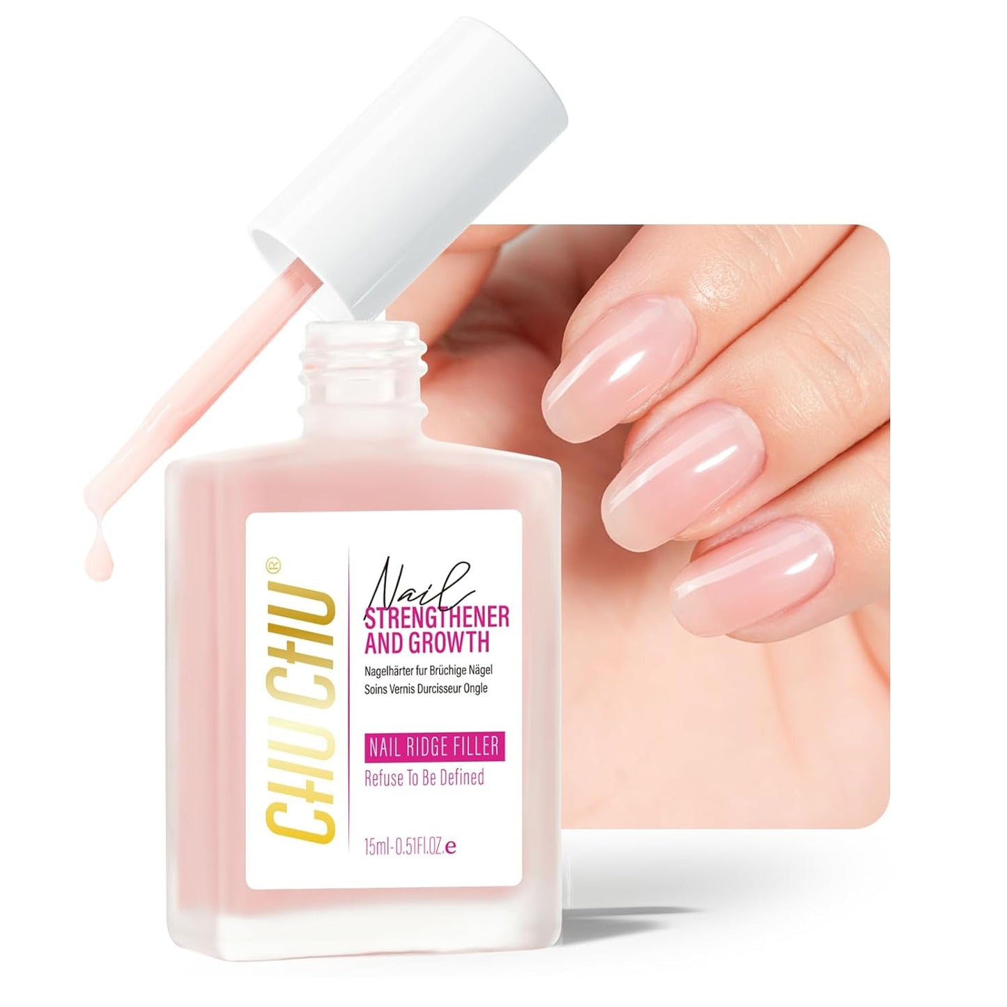 Nail Repair - 8 in 1 Dusty Rose Nail Hardener & Strengthener | Protein Ridge Filler for Weak Nails, 15ml