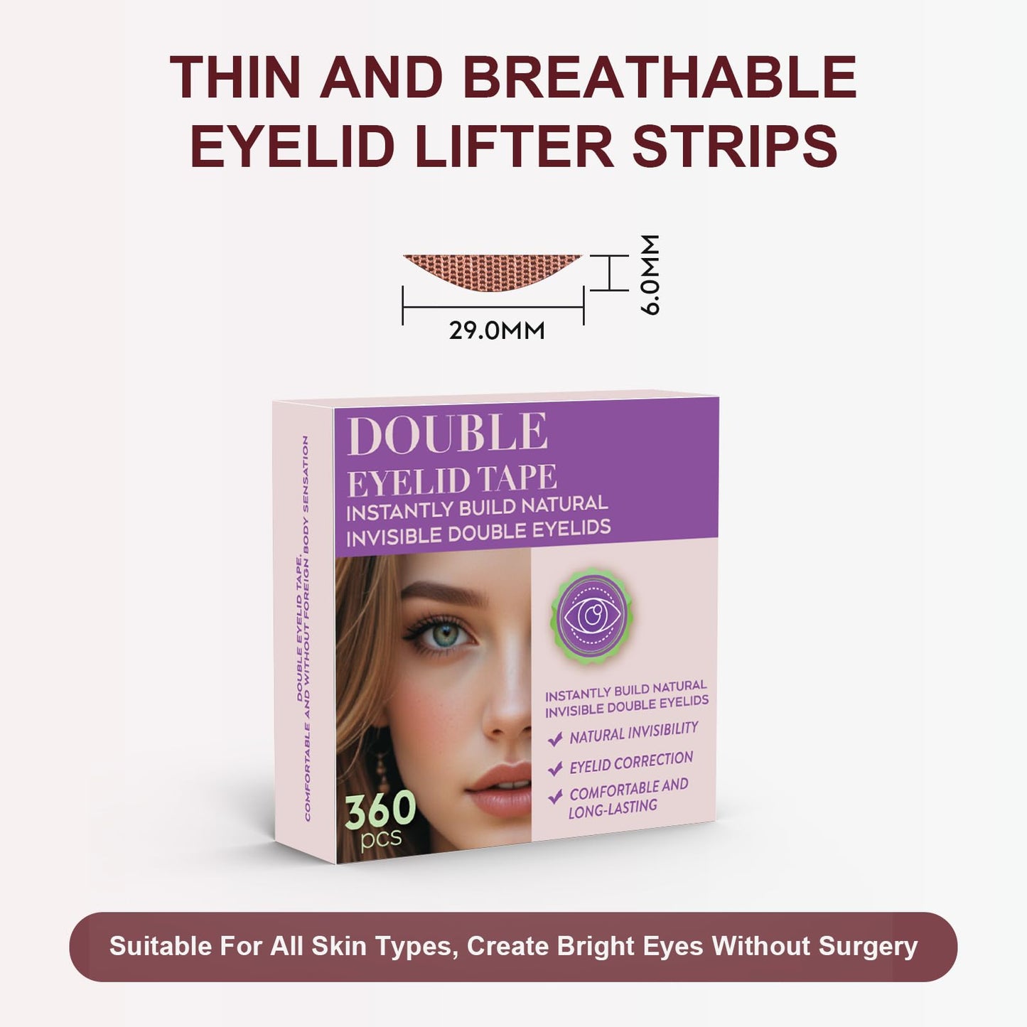 Majaium Natural Invisible Double Eyelid Tape 360pcs - Waterproof Lace Eye Lift Strips for Hooded/Sagging Eyes, Instant Enhancing Adhesive with Seamless Blend for All Eyelid Types