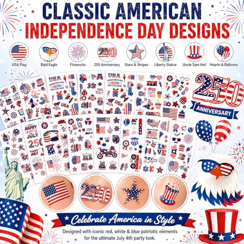 250th Anniversary Temporary Tattoos - USA Patriotic Party Favors