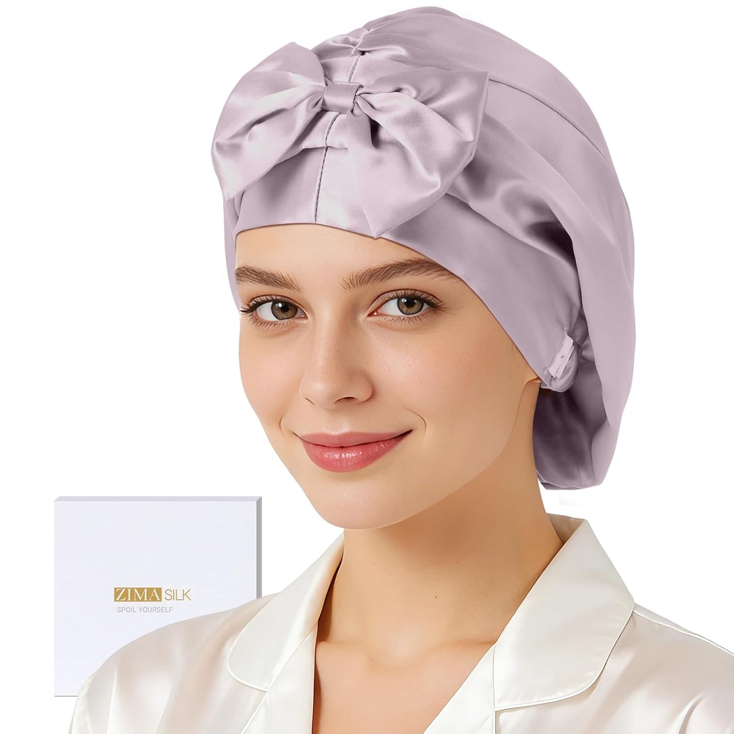 ZIMASILK 22 Momme Pure Mulberry Silk Bonnet - Adjustable Double-Layered Hair Protection | Anti-Frizz, Black