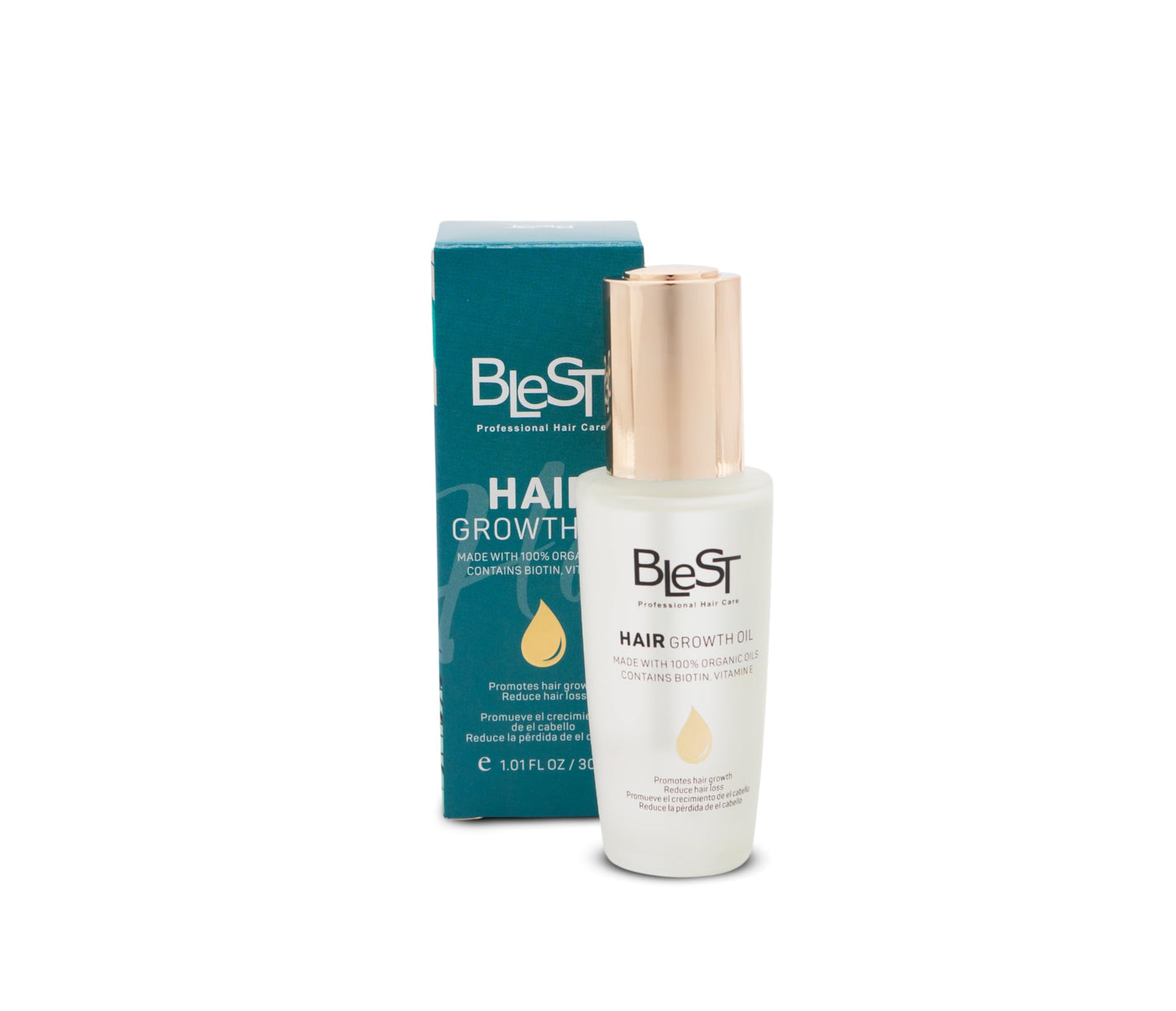 BLEST PROFESSIONAL HAIR CARE Organic Hair Growth Oil with Biotin & Vitamin E – Lightweight Hair Oils for Hair Growth and Strength – Vegan Hair Treatment Oils for Scalp Health and Shine – 30ml