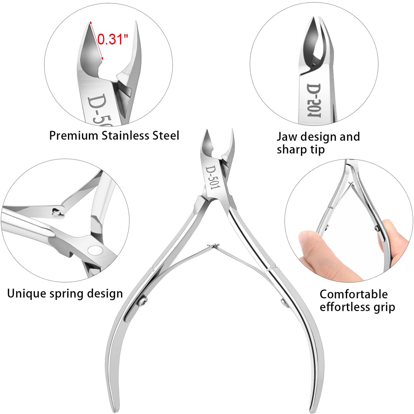 4 Packs Cuticle Nipper & Nail Trimmer, Premium Stainless Steel Cuticle Trimmer for Manicure & Pedicure at Home/Spa/Salon [Silver]