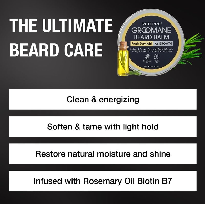 Red by Kiss Groomane Beard Balm, Soften & Tame, Light Hold, Promotes Full, Healthy Look Beard Strengthen Facial Hair, Reduce Breakage