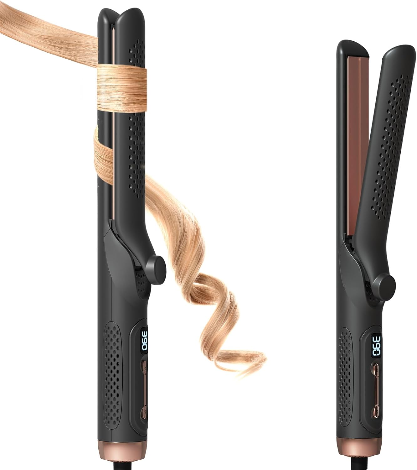 Hahahope 2-in-1 Hair Straightener and Curler - 360° Airflow Styler, 1.25" Dual Voltage, Light Pink
