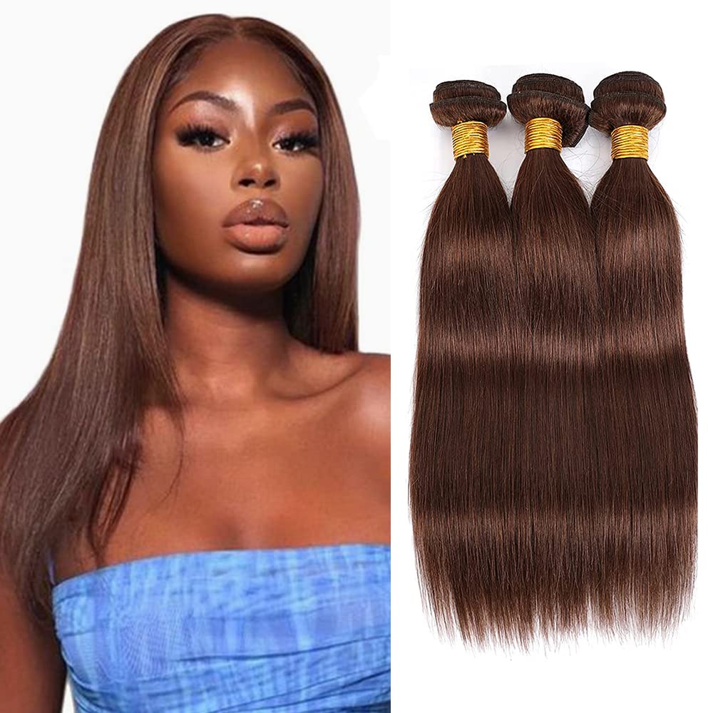 #4 Chocolate Brown Bundles Bundles Human Hair Straight Bundles 16 16 16 Inch Brown Unprocessed Brazilian Virgin Hair 3 Bundle 50 Gram Per Bundle Deals Quick Weave Hair Extensions
