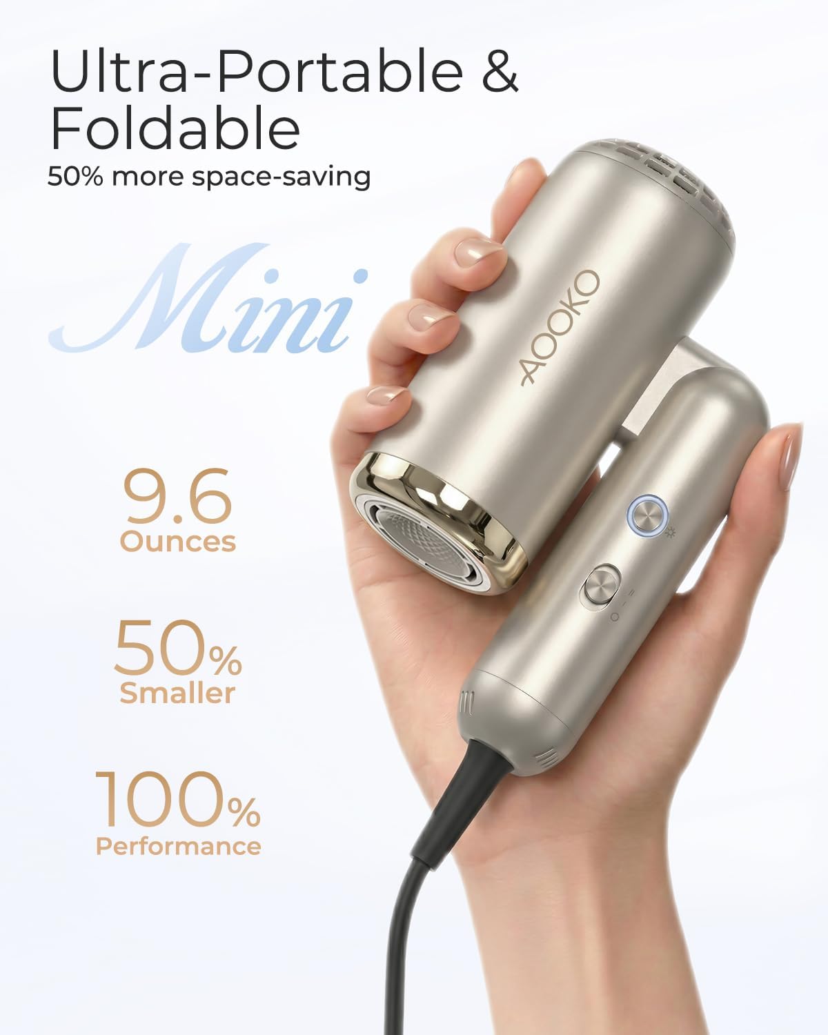 Travel Hair Dryer - Dual Voltage Mini Blow Dryer 110,000 RPM, Lightweight & Low Noise | 100-240V Portable with Concentrator