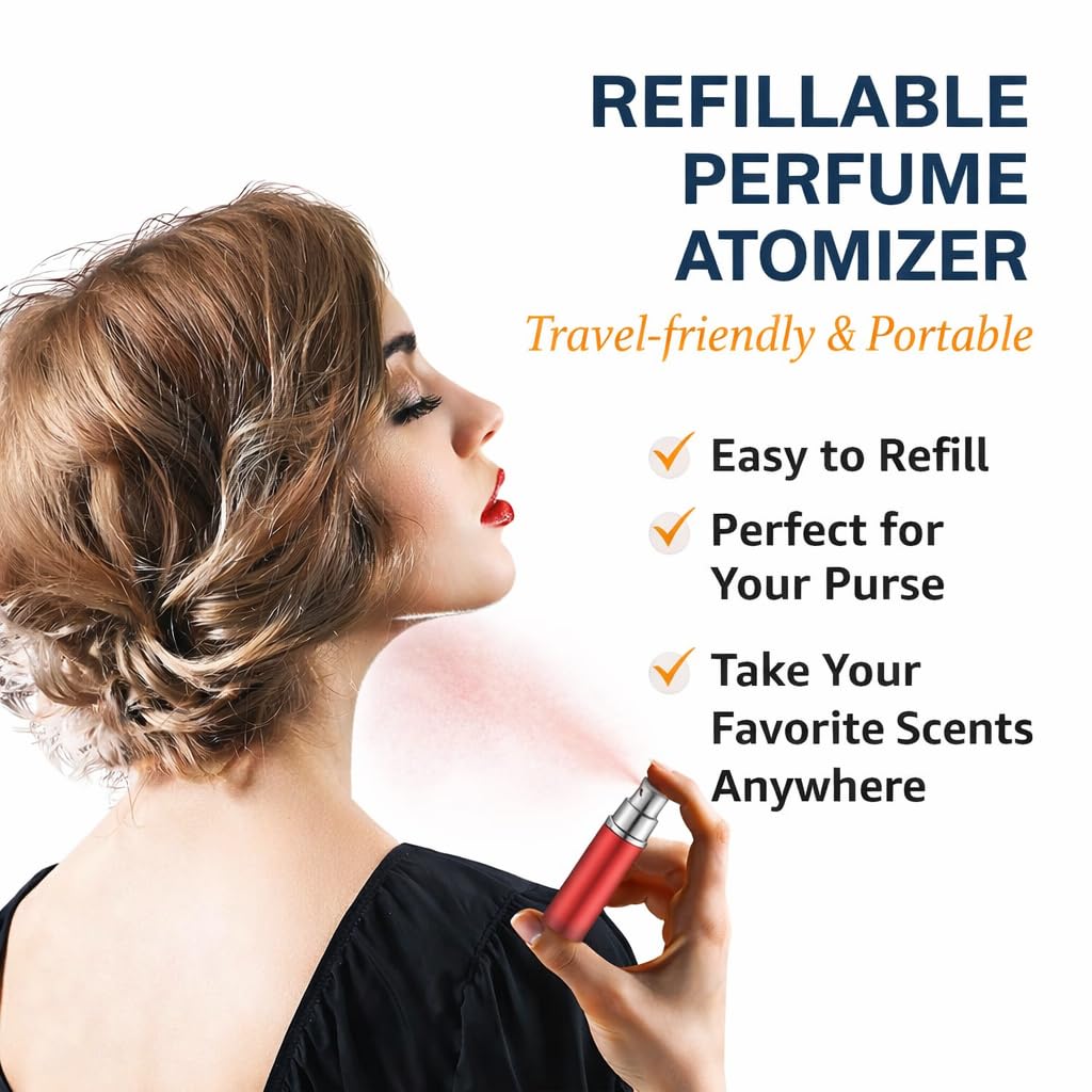 4 Pcs Refillable Perfume Atomizer, Travel Perfume Bottle Refillable and Leak-Proof, Portable Empty Cologne Atomizer, Mini Refillable Perfume Bottle for Pocket, Easy to Refill Decant Sprayer (5 ml)
