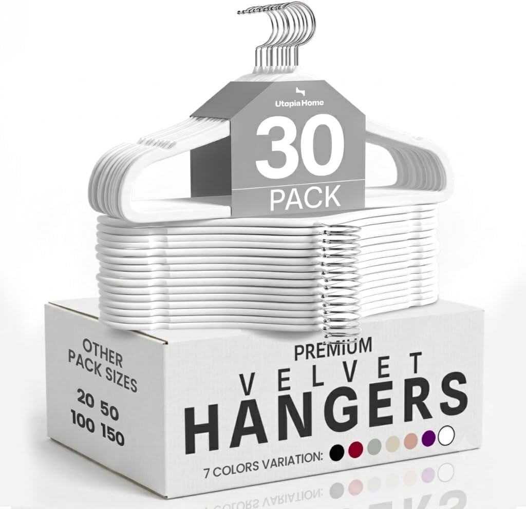 Utopia Home Velvet Hangers - Non-Slip Slim Coat & Pant Hangers | 50 Pack, 360° Swivel Hook, Black