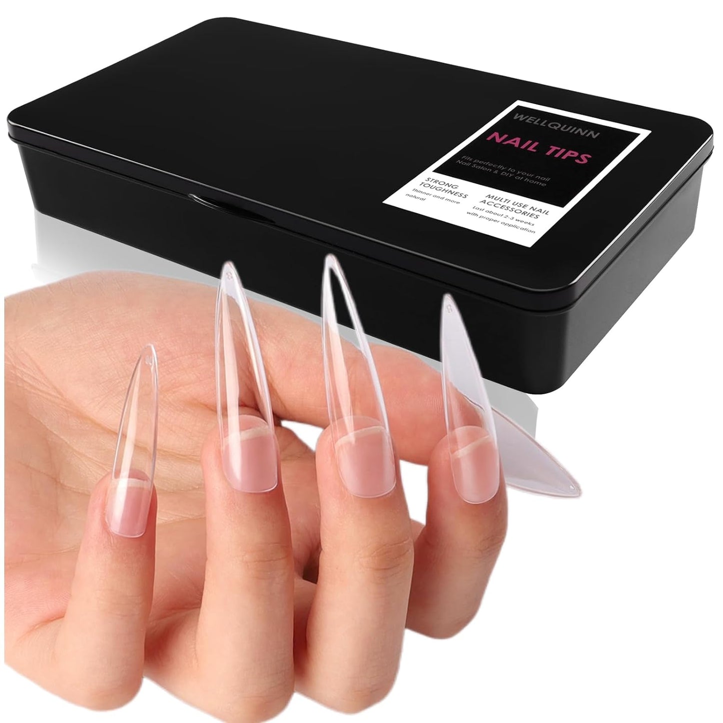 Long Curved Stiletto Nail Tips - 300 Pcs XXL Dragon Claw Full Cover Acrylic Nails | 15 Sizes for Nail Art Design