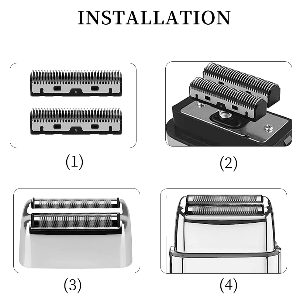 Kaynway Replacement Foil and Cutters for BaBylissPRO Barberology Double Foil Shaver, Professional Foil Cutter Blade for BaBylissPRO Barberology FX Collection Metal Foil Shaver (Silver)