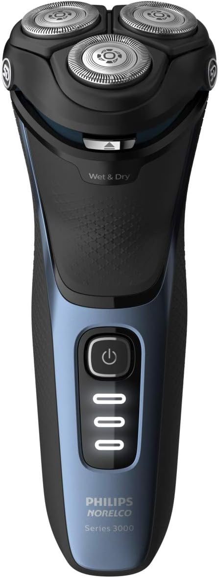 Philips Norelco Shaver 3900 Series - Wet & Dry Electric Shaver with Travel Pouch & Charging Stand | Storm Blue, Model S3341/92