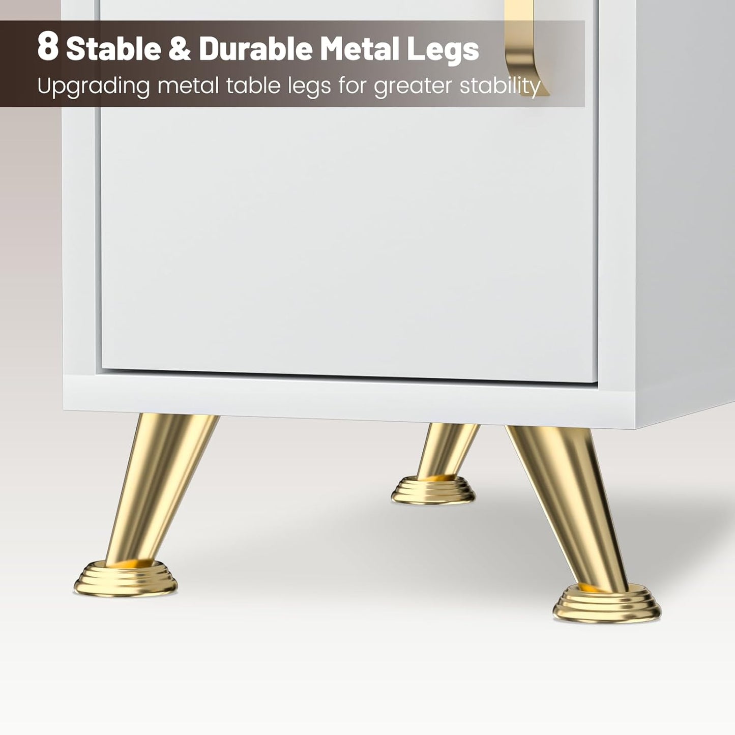 Manicure Table - Durable Nail Desk with 3 Drawers & 2 Cabinets | Acetone-Resistant, Versatile Salon Station (White-Gold)