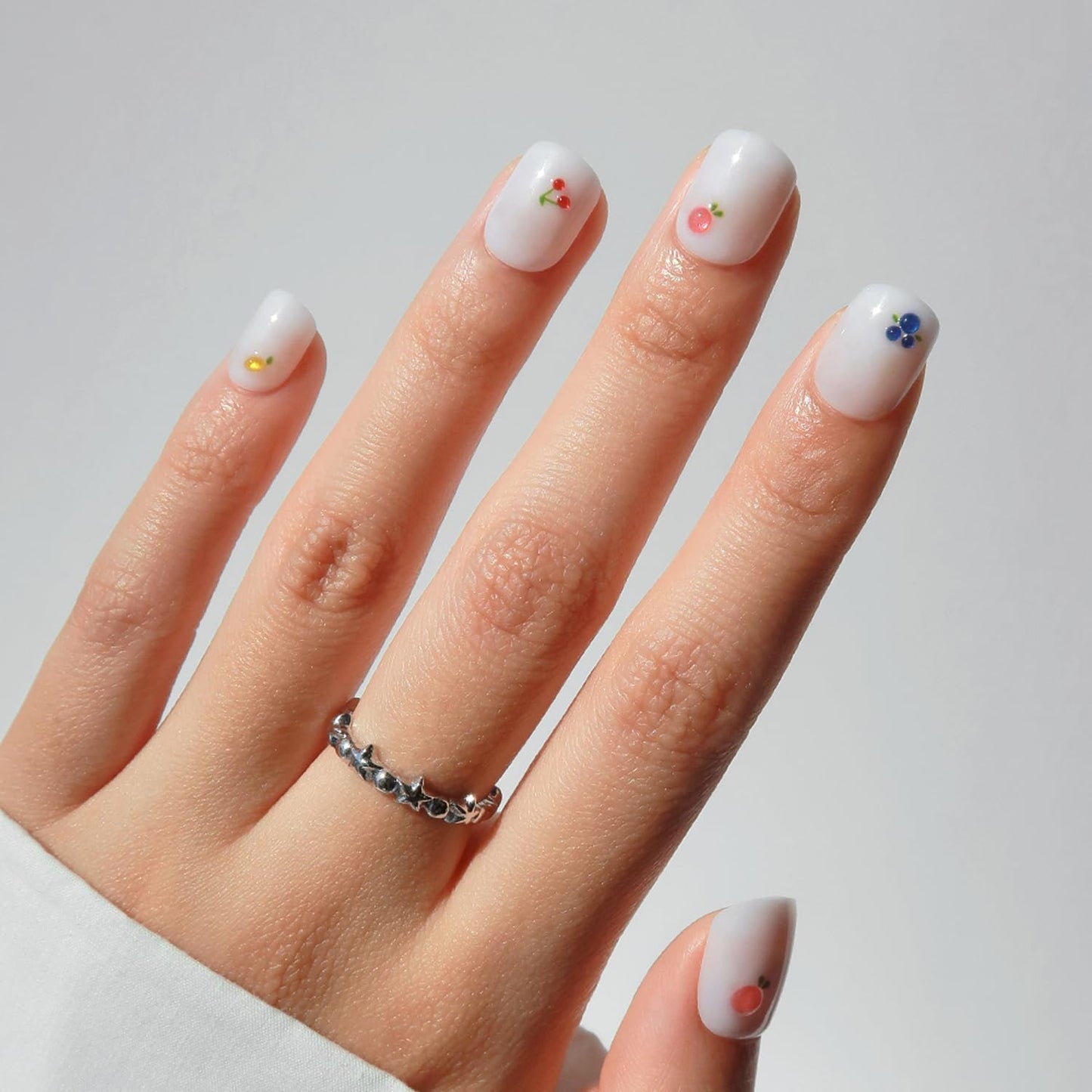 Glamnetic Press On Nails - Short Almond Polka Dot French Tips | Glossy Finish | 30 Nail Kit with Glue - 15 Sizes Available