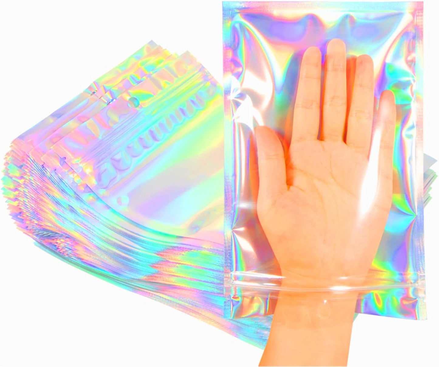 Trunple Smell Proof Bags - Resealable Mylar Foil Pouches for Food Storage | Holographic Color, 50 Pcs, 5.5x8 Inch