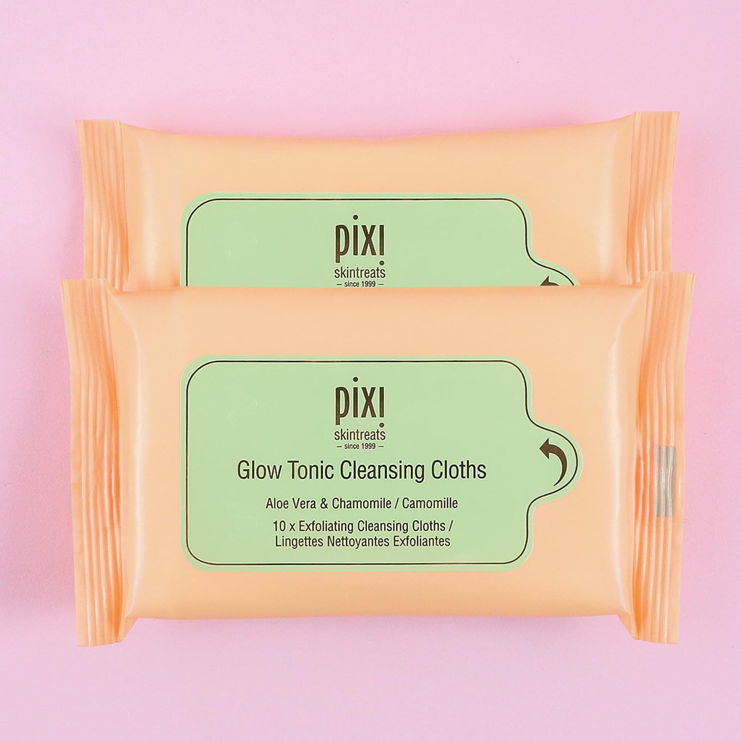 Pixi Beauty Glow Tonic Cleansing Cloths - Exfoliating & Hydrating Face Wipes | Pack of 10 Towelettes