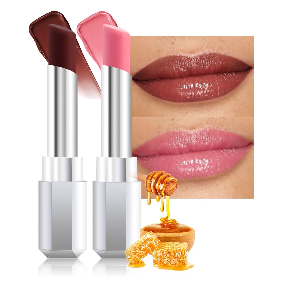 Mauve Plum Cherry Honey Lipstick - 2Pcs Moisturizing Tinted Lip Balm for Older Women | Hydrating Wine Burgundy Shine