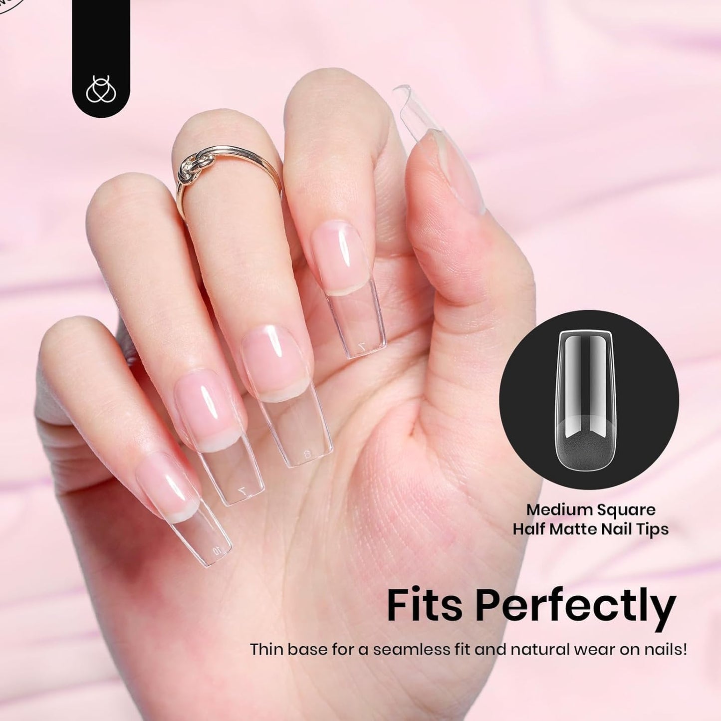 Beetles Nail Tips Medium Square 576Pcs 12 Sizes - Pre-Etched Soft Acrylic Nail Tips Half Matte False Nails Nail Art Full Cover Press Ons Nail Extensions Gift Set Home DIY Nail Salon