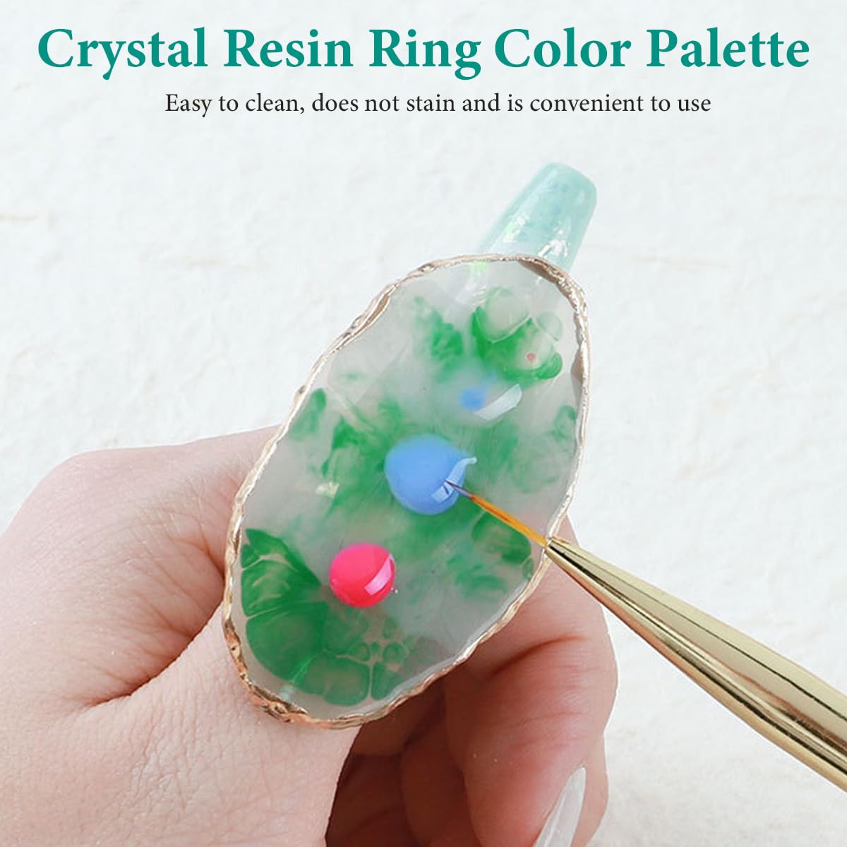 2 Pcs Nail Art Palette Rings, Marble Resin Gel Polish Mixing Trays, Adjustable Finger Ring Nail Art Holder for DIY Color Mixing(Pink,Green)
