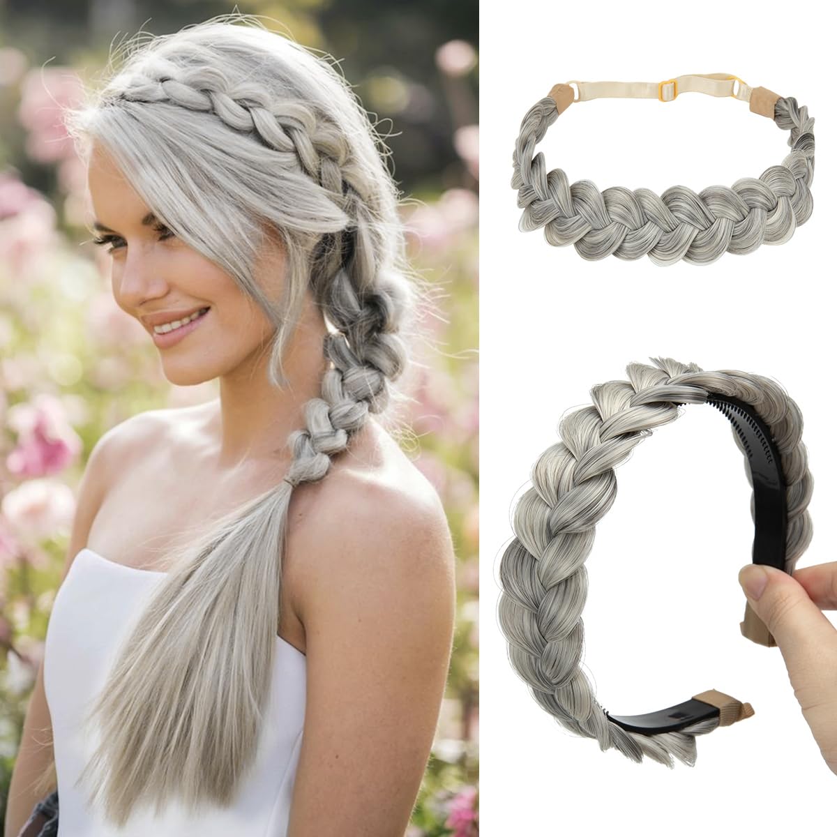 Braided Headbands for Women - Handmade Synthetic Hair Hoops | Sunny Blonde 2PC Set